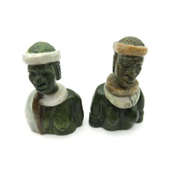 Small Stone Bust Set Colourful Hand Carved in Zimbabwe Africa 3.1" Tall - Picture 3 of 9